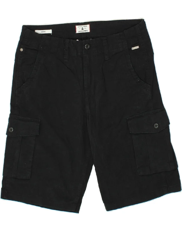 JACK & JONES Mens Loose Fit Cargo Shorts W30 Medium Black Cotton