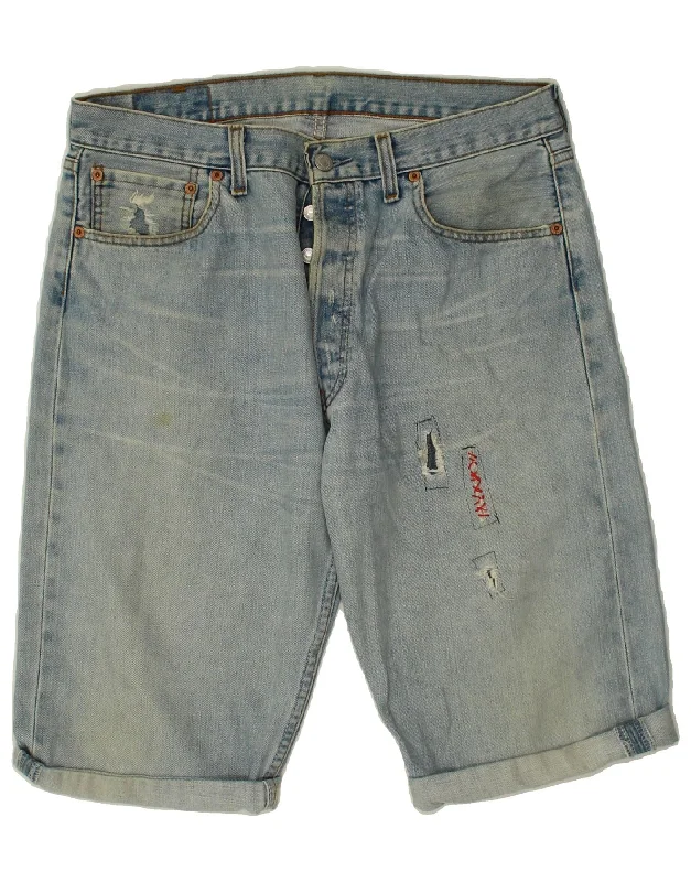 LEVI'S Mens Distressed Denim Shorts W34 Large Blue Cotton