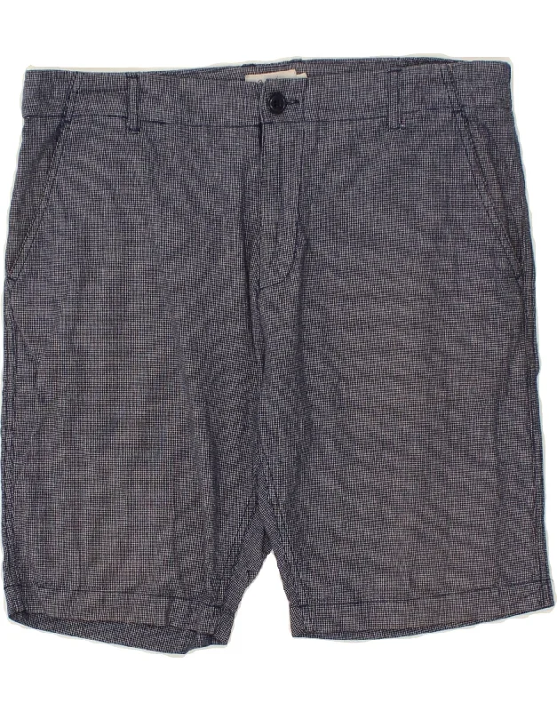 PEPE JEANS Mens Chino Shorts W32 Medium Navy Blue Houndstooth Cotton