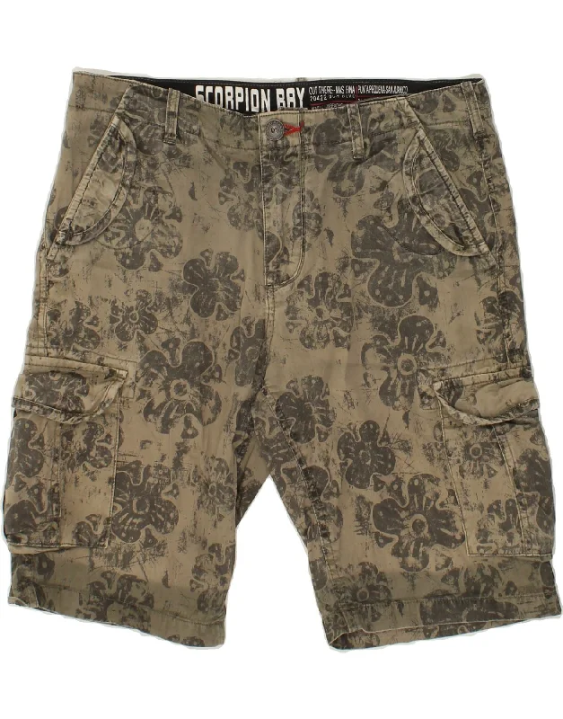 SCORPION BAY Mens Cargo Shorts W31 Medium Khaki Floral Cotton