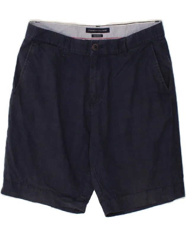 TOMMY HILFIGER Mens Custom Fit Chino Shorts W33 Medium Navy Blue Check