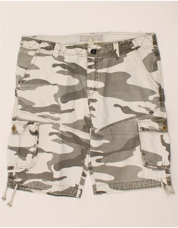 VINTAGE Mens Cargo Shorts EU 50 Large W36  Grey Camouflage Cotton