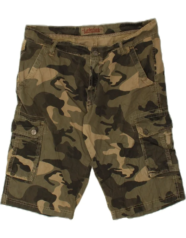 VINTAGE Mens Cargo Shorts W38 XL Khaki Camouflage Cotton