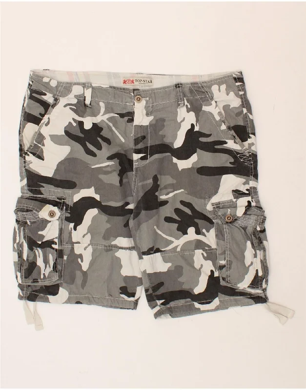 VINTAGE Mens Cargo Shorts W40 XL Grey Camouflage Cotton