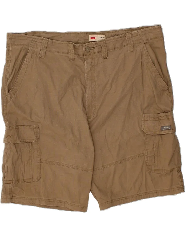 WRANGLER Mens Relaxed Fit Cargo Shorts W44 2XL Beige Check Cotton